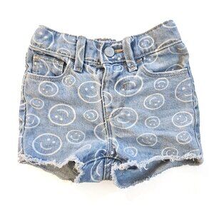 Old Navy High-Waisted Frayed-Hem Denim Jean Shorts Toddler Smiley Happy Face 24M